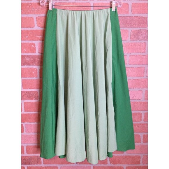 Tome Women's Color Block Flared Midi Skirt Back Zip Closure Green Size 10